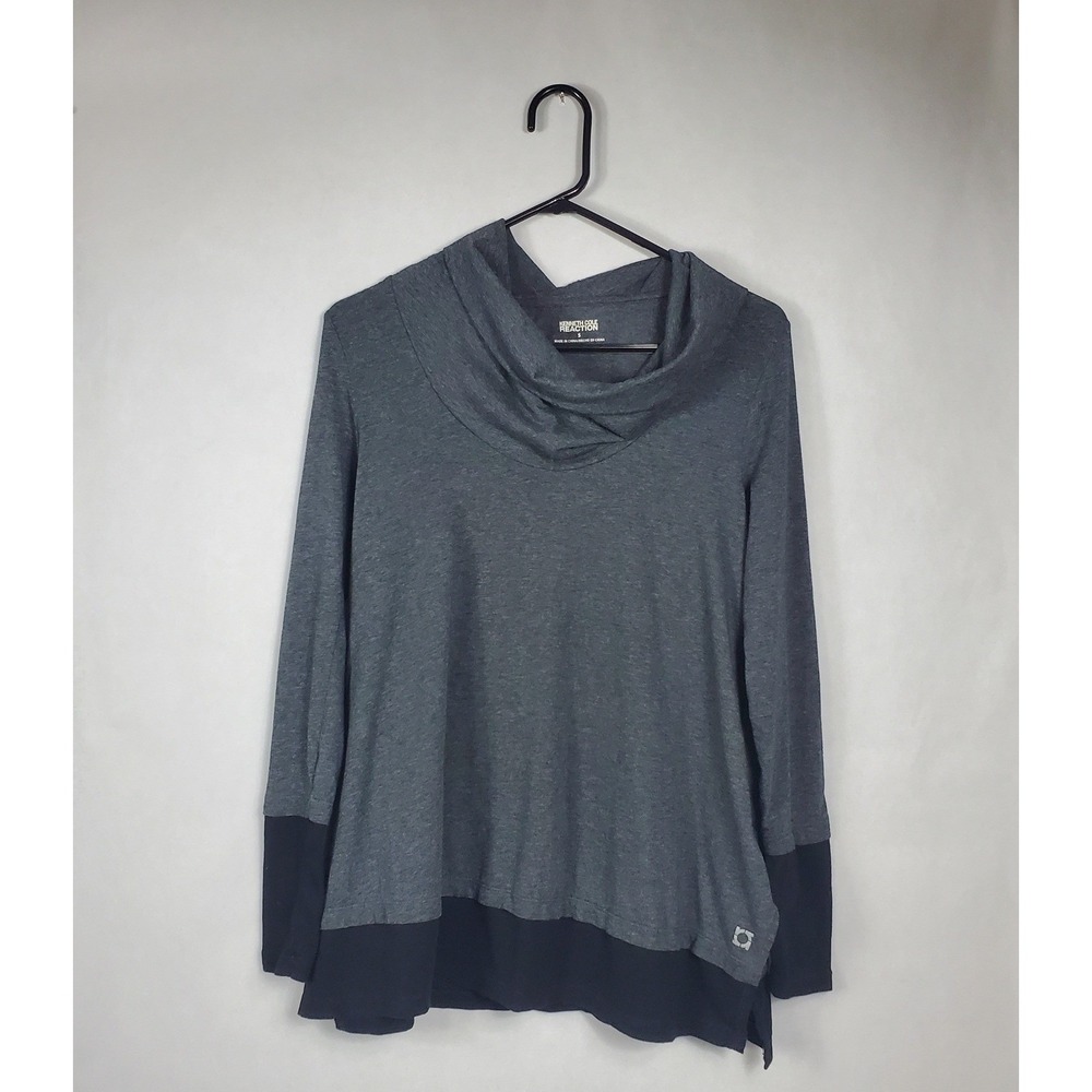 Kenneth Cole Reaction Womens‎ Cowl Neck Layered Top Gray Black Long Sleeve Small